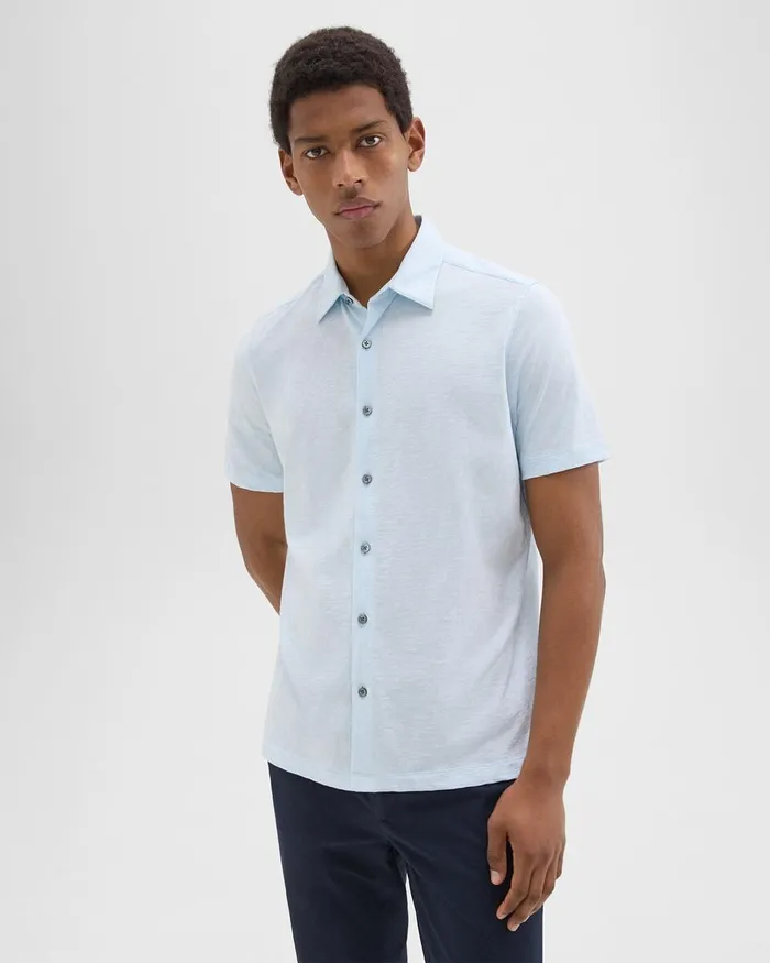 Men Theory Shirts Noran ShortSleeve Shirt In Slub Cotton Skylight