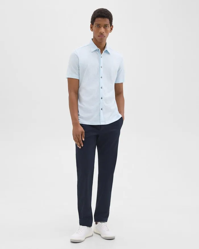 Men Theory Shirts Noran ShortSleeve Shirt In Slub Cotton Skylight