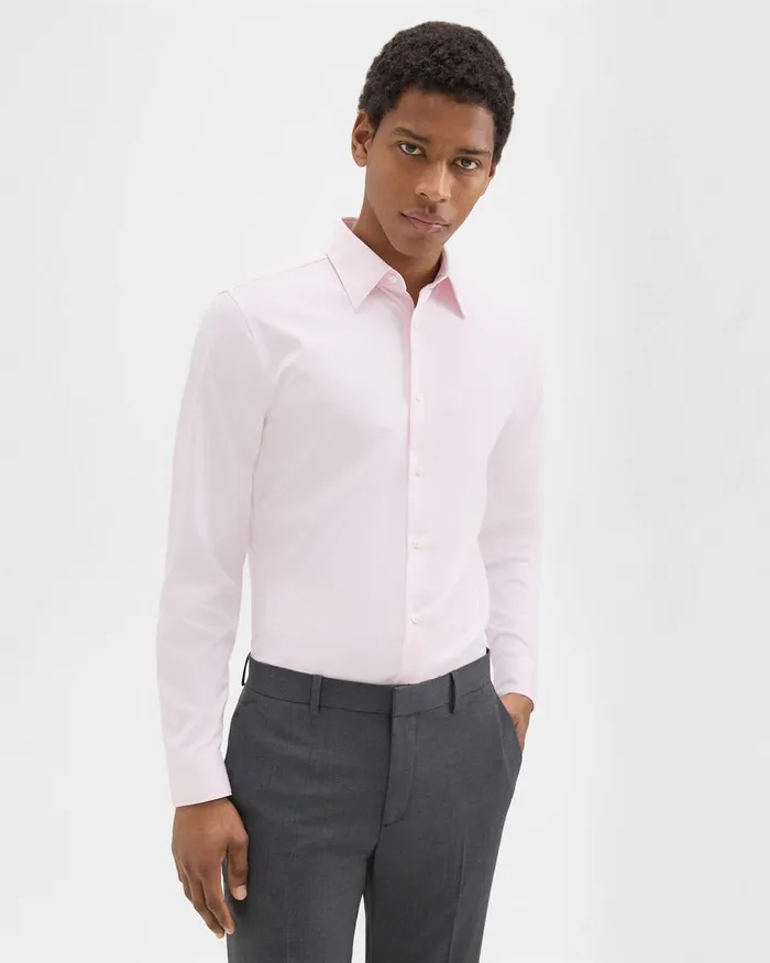 Men Theory Shirts Sylvain Shirt In Structure Knit Pale Pink
