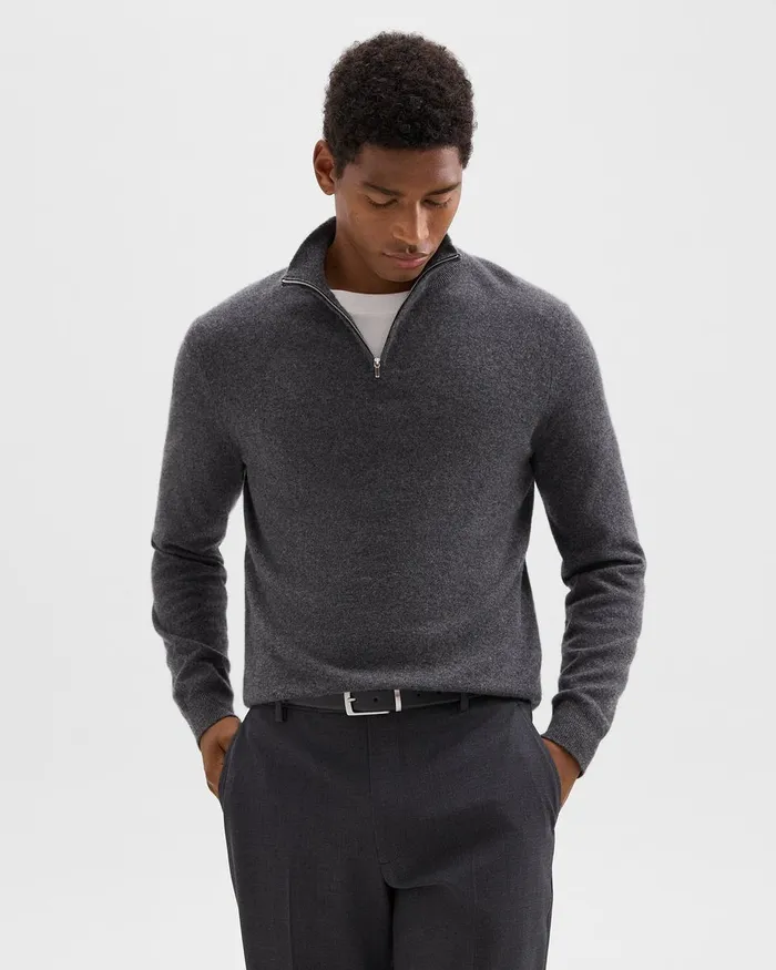Men Theory Sweaters Cardigans Hilles QuarterZip Sweater In Cashmere Grey Heather