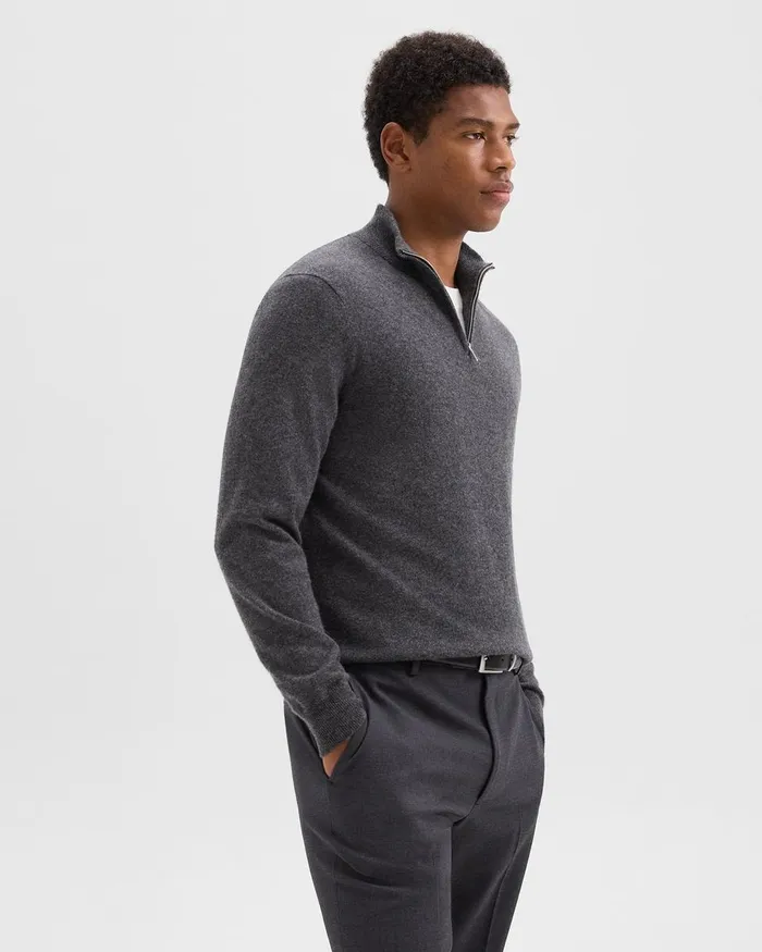 Men Theory Sweaters Cardigans Hilles QuarterZip Sweater In Cashmere Grey Heather