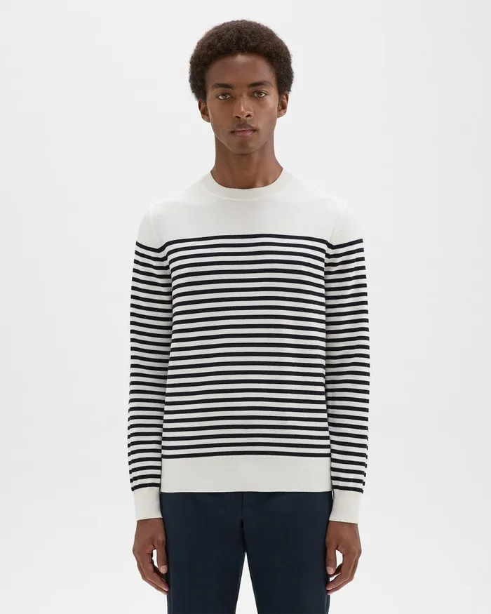 Men Theory Sweaters Cardigans Striped Crewneck Sweater In Merino Wool White Multi