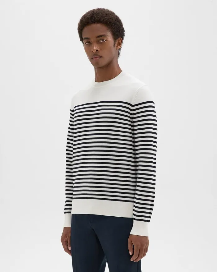 Men Theory Sweaters Cardigans Striped Crewneck Sweater In Merino Wool White Multi