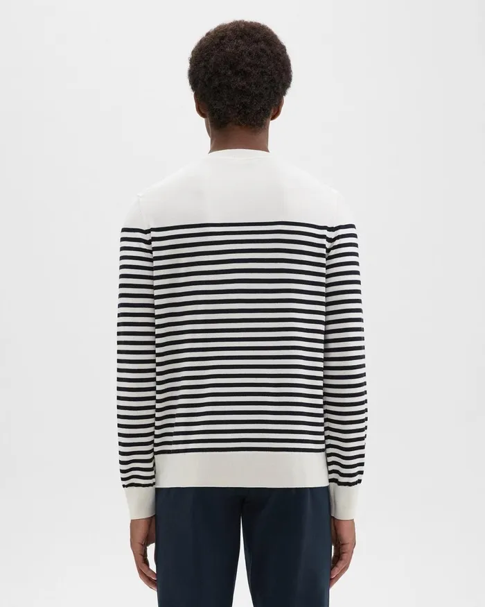 Men Theory Sweaters Cardigans Striped Crewneck Sweater In Merino Wool White Multi