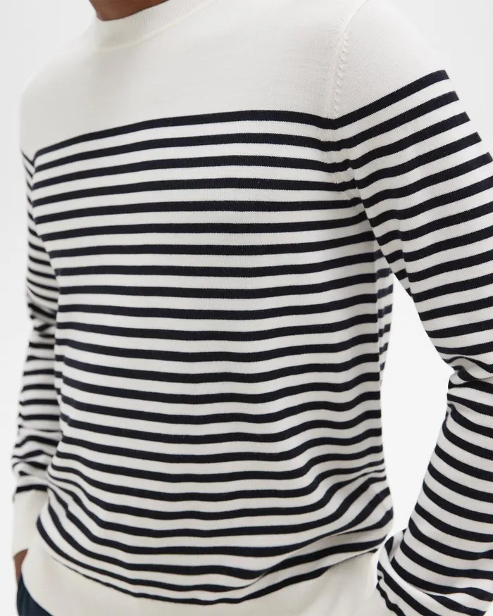 Men Theory Sweaters Cardigans Striped Crewneck Sweater In Merino Wool White Multi