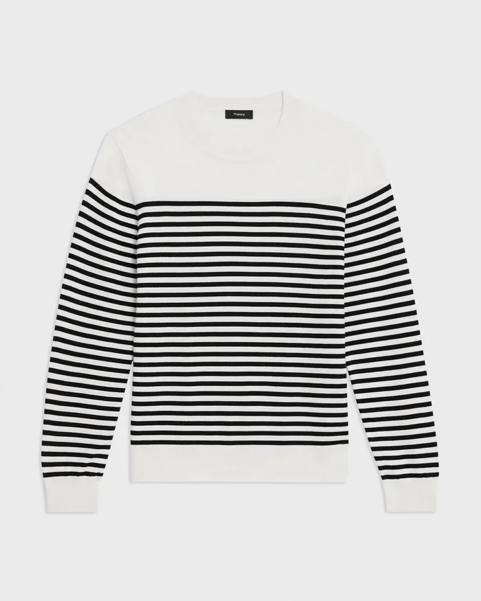 Men Theory Sweaters Cardigans Striped Crewneck Sweater In Merino Wool White Multi