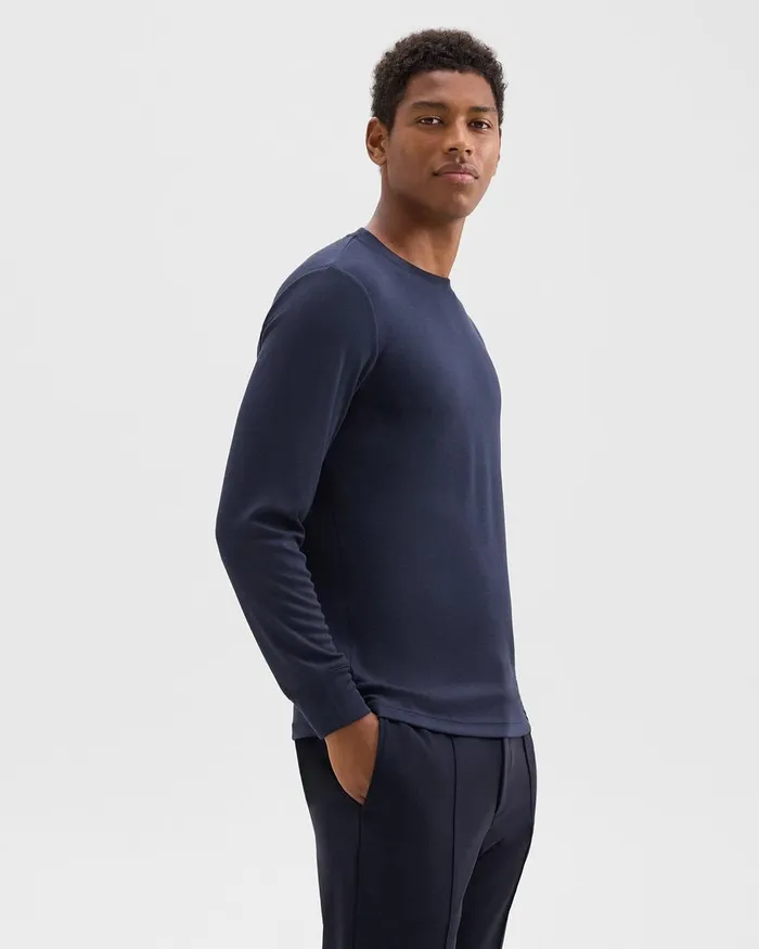 Men Theory TShirts Polos Essential LongSleeve Tee In Anemone Modal Jersey Baltic