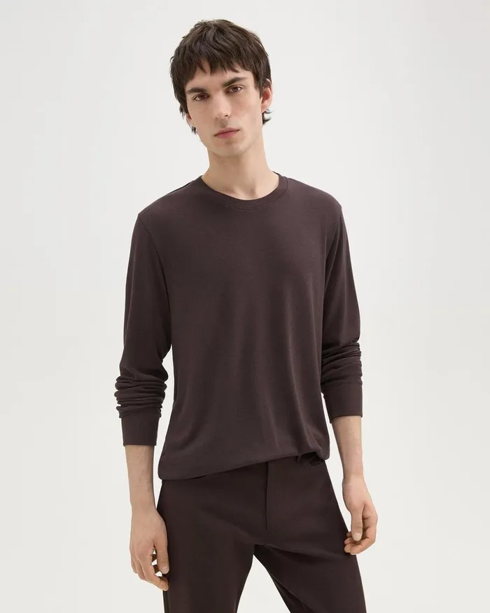 Men Theory TShirts Polos Essential LongSleeve Tee In Anemone Modal Jersey Hickory
