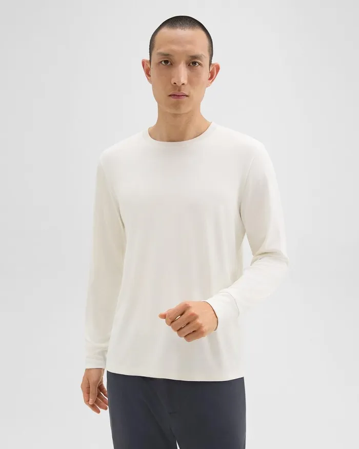 Men Theory TShirts Polos Essential LongSleeve Tee In Anemone Modal Jersey Winter White