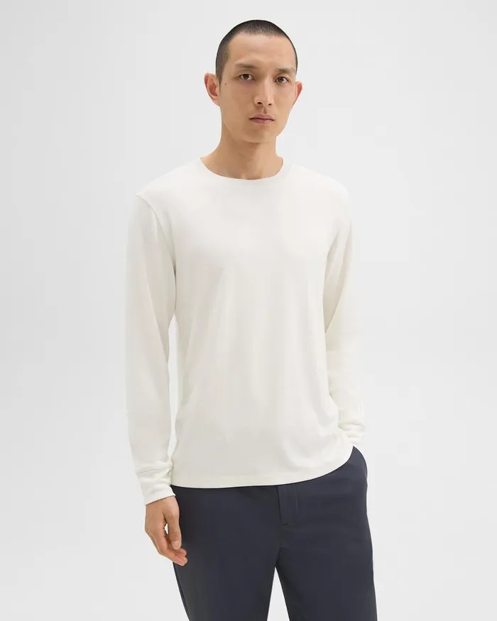 Men Theory TShirts Polos Essential LongSleeve Tee In Anemone Modal Jersey Winter White