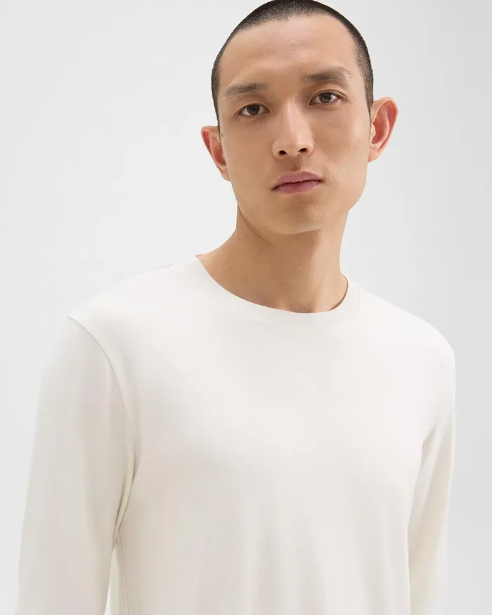 Men Theory TShirts Polos Essential LongSleeve Tee In Anemone Modal Jersey Winter White