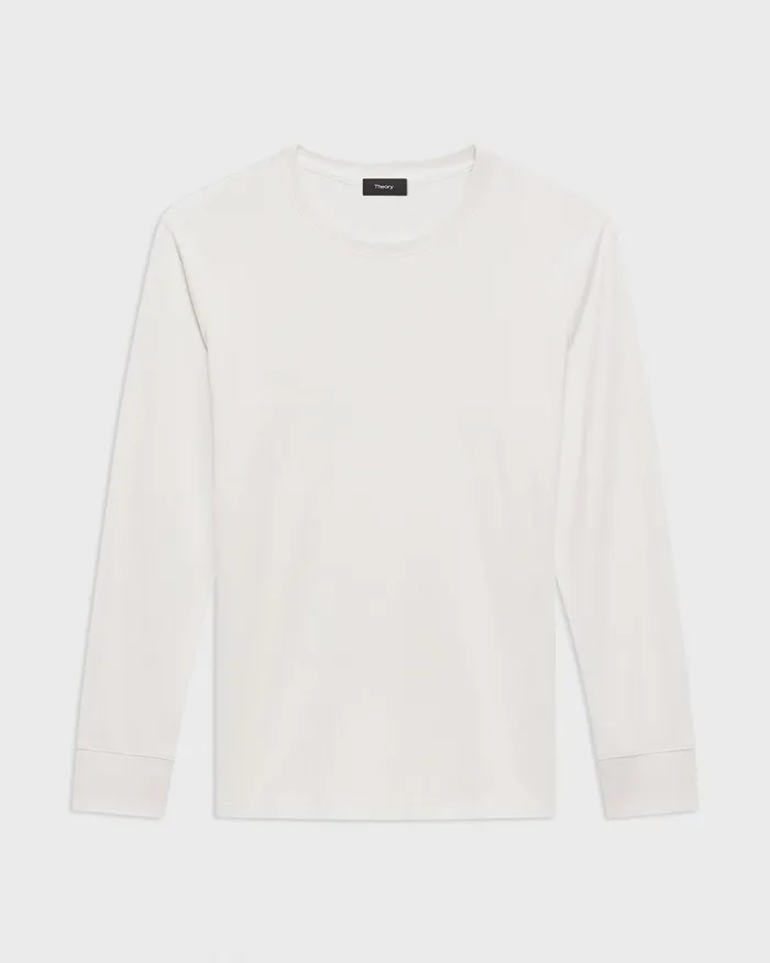Men Theory TShirts Polos Essential LongSleeve Tee In Anemone Modal Jersey Winter White