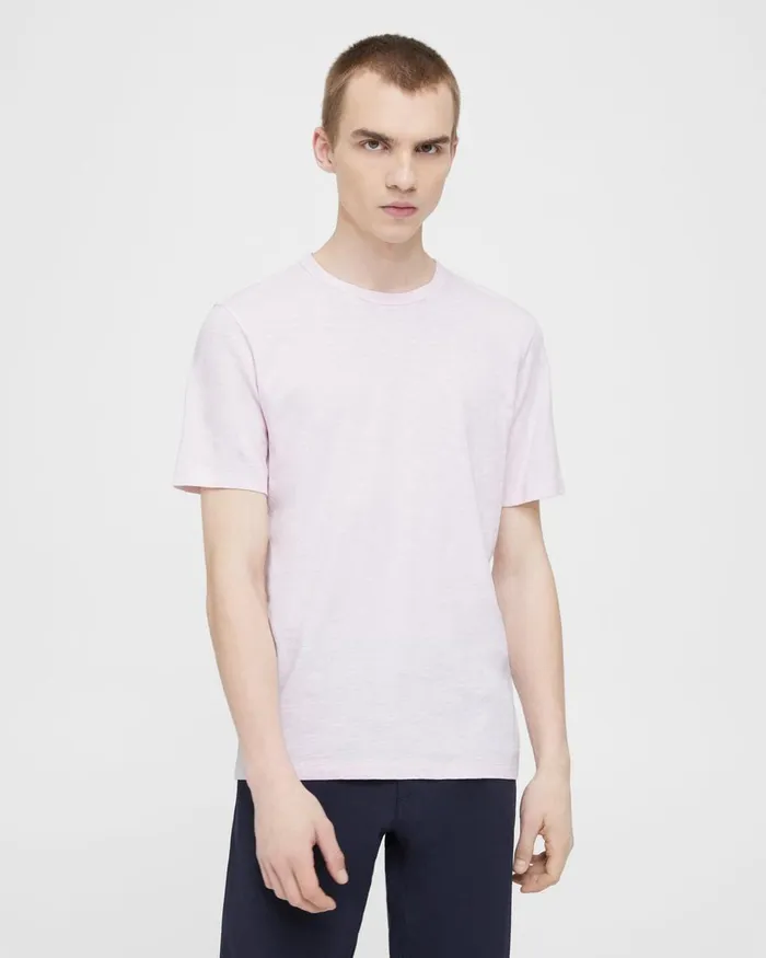 Men Theory TShirts Polos Essential Tee In Cosmos Slub Cotton Cradle Pink