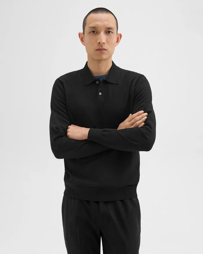 Men Theory TShirts Polos Goris LongSleeve Polo Shirt In Light Bilen Black