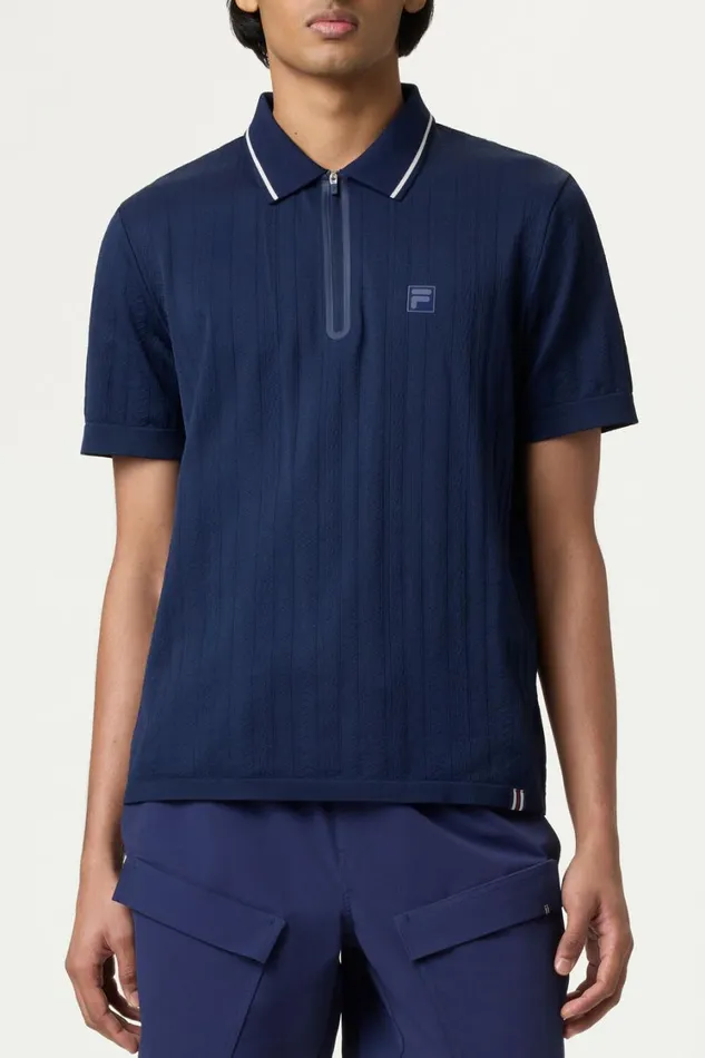 Men Tops and TShirts Fila Challenger Cable Zip Polo 400 Fila Navy
