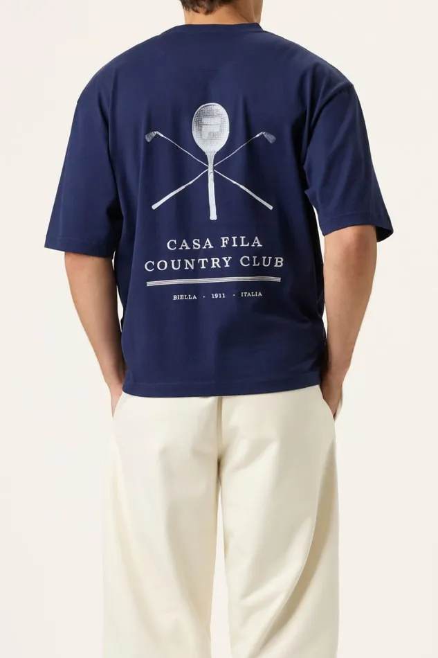 Men Tops and TShirts Fila Country Club Raquet Box Tee 400 Fila Navy