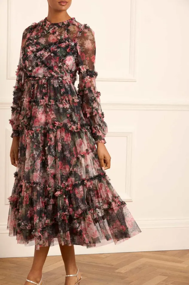 Midnight Dance Ruffle Ballerina Dress Black Women Needle and Thread Dresses