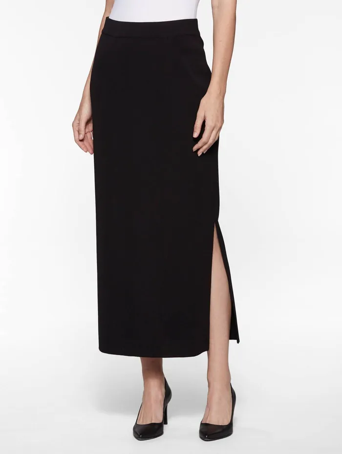 Misook 36quot Straight Knit Skirt 8211 Long Black Skirt With Slit Misook Women Skirts