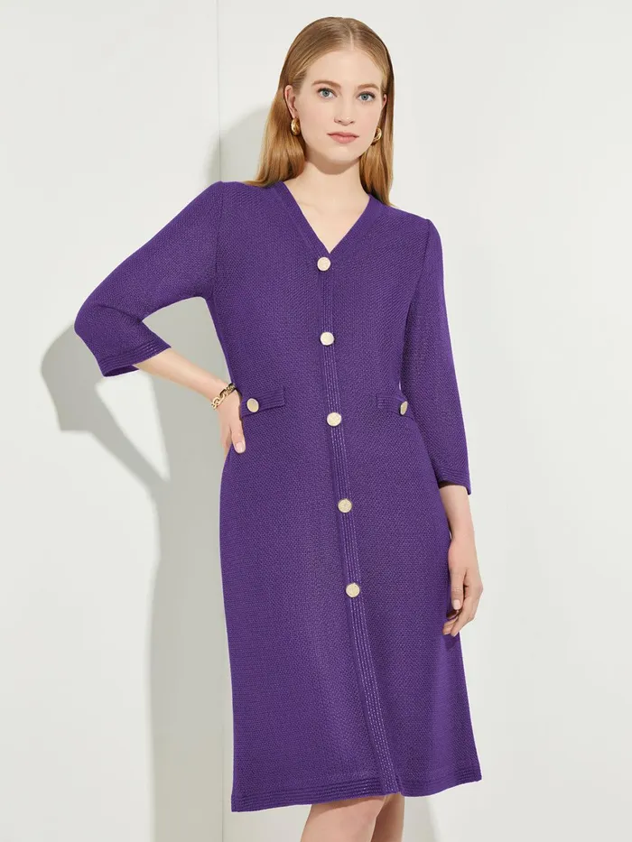 Misook ALine Button Detail Textured Knit Dress Women Dresses