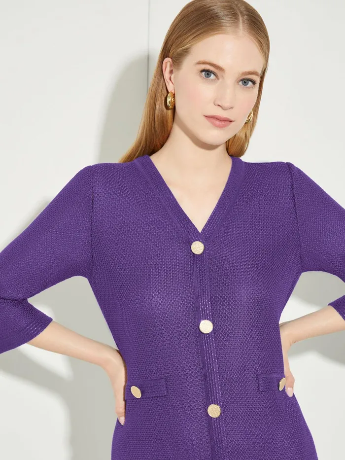 Misook ALine Button Detail Textured Knit Dress Women Dresses