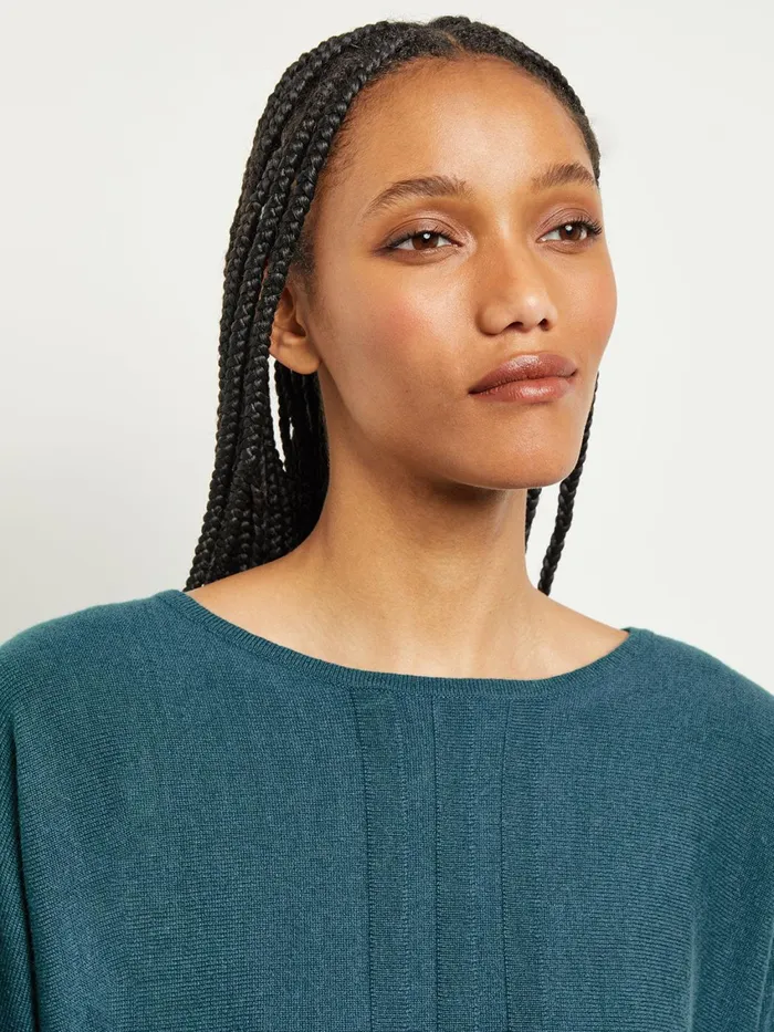 Misook Boat Neck Textural Stripe Cashmere Tunic Women Tops and Tees