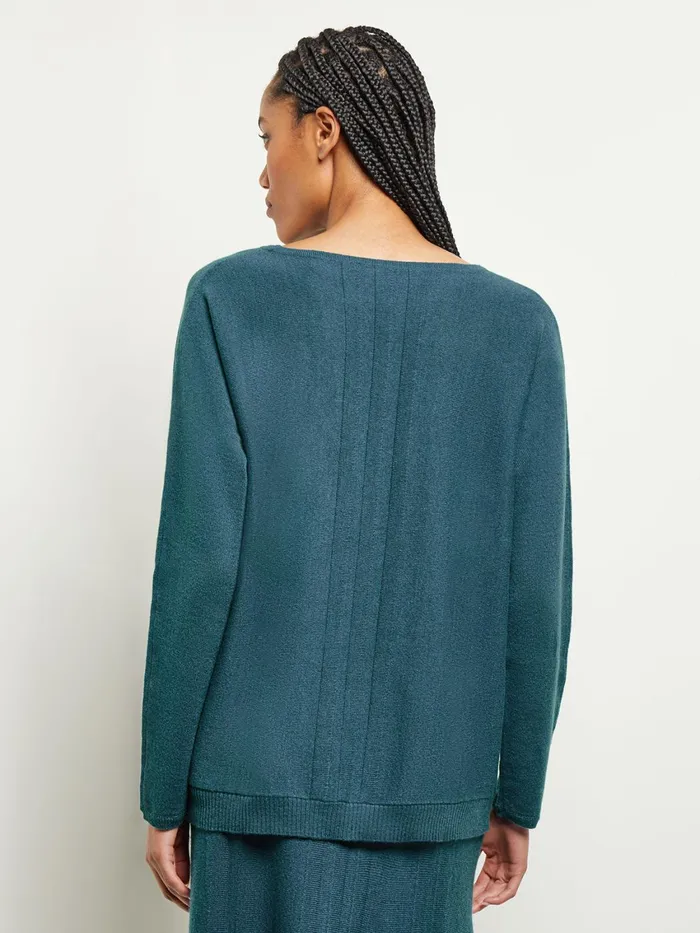 Misook Boat Neck Textural Stripe Cashmere Tunic Women Tops and Tees