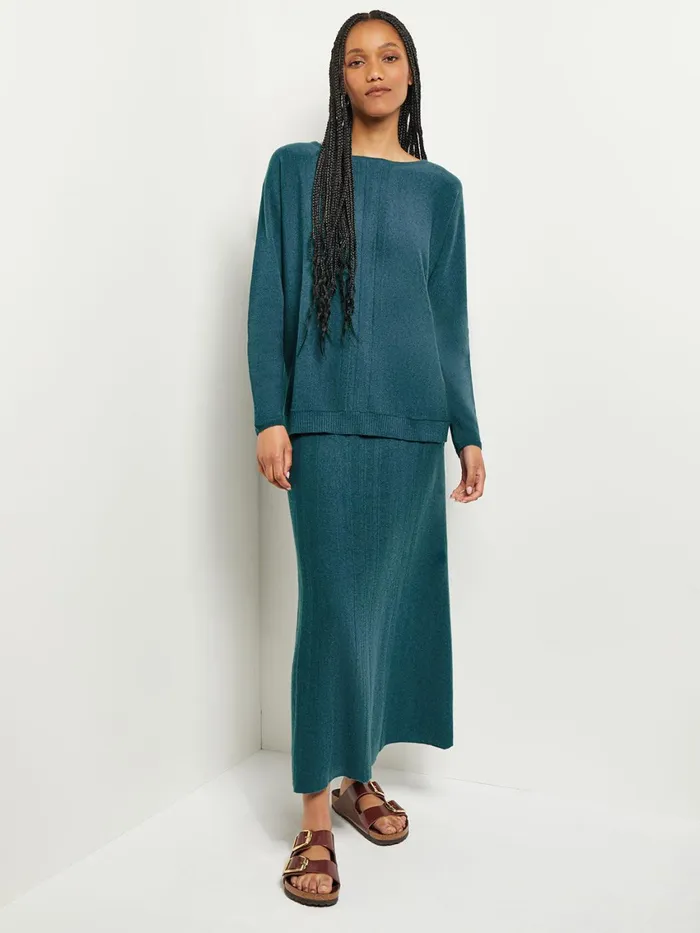 Misook Boat Neck Textural Stripe Cashmere Tunic Women Tops and Tees