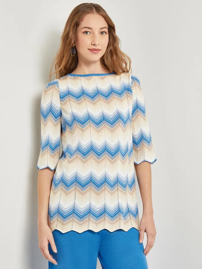 Misook Chevron Hem Tunic 8211 Intarsia Soft Knit Women Tops and Tees