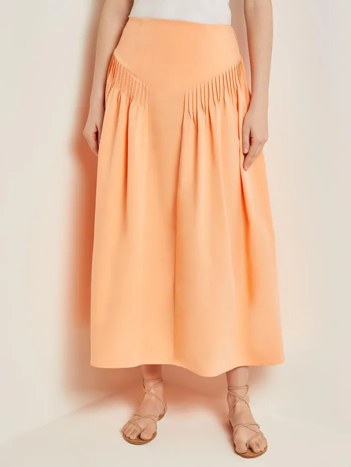 Misook Godet Midi Skirt 8211 Pleated Faux Cupro Silk Women Skirts