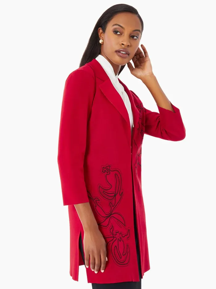Misook Heritage Fit Floral Embroidery Long Knit Jacket Women Jackets and Coats Misook Heritage Fit Floral Embroidery Long Knit Jacket Women Jackets and Coats