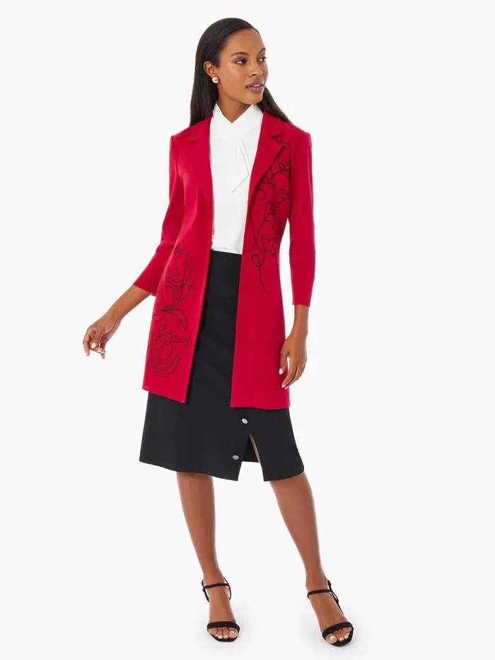 Misook Heritage Fit Floral Embroidery Long Knit Jacket Women Jackets and Coats Misook Heritage Fit Floral Embroidery Long Knit Jacket Women Jackets and Coats