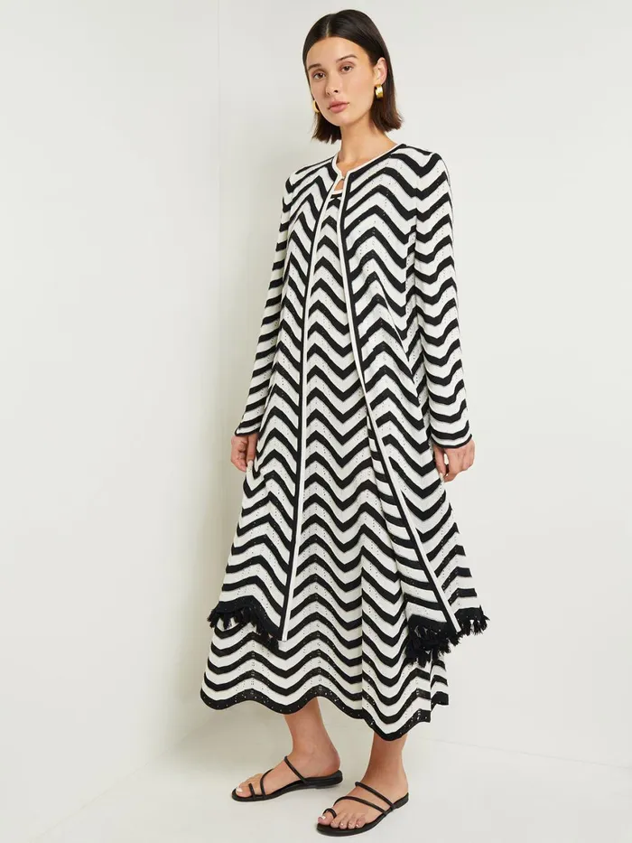 Misook Heritage Fit Jacket 8211 Chevron Fringe Trim Intarsia Knit Women Jackets and Coats