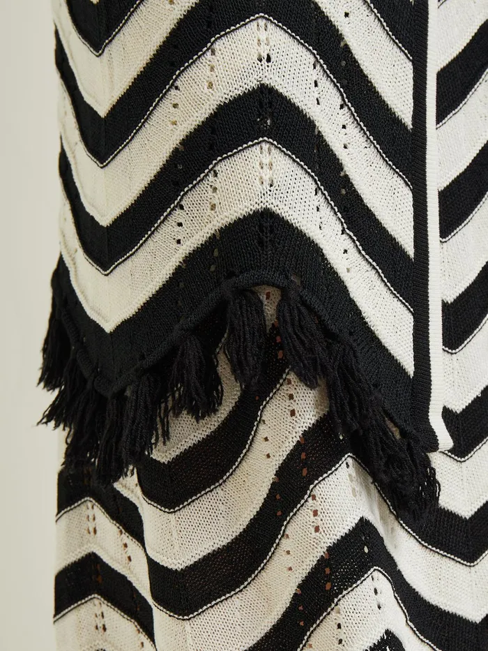 Misook Heritage Fit Jacket 8211 Chevron Fringe Trim Intarsia Knit Women Jackets and Coats