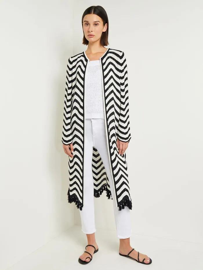 Misook Heritage Fit Jacket 8211 Chevron Fringe Trim Intarsia Knit Women Jackets and Coats