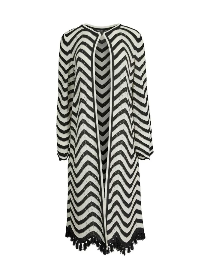 Misook Heritage Fit Jacket 8211 Chevron Fringe Trim Intarsia Knit Women Jackets and Coats