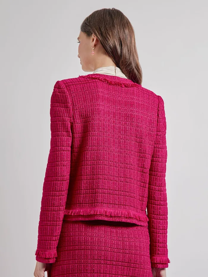 Misook Heritage Tonal Textured Fringe Knit Jacket Women Jackets and Coats Misook Heritage Tonal Textured Fringe Knit Jacket Women Jackets and Coats