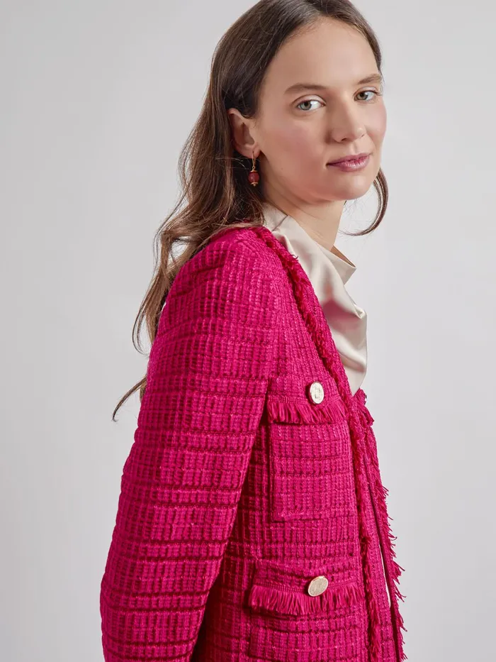 Misook Heritage Tonal Textured Fringe Knit Jacket Women Jackets and Coats Misook Heritage Tonal Textured Fringe Knit Jacket Women Jackets and Coats