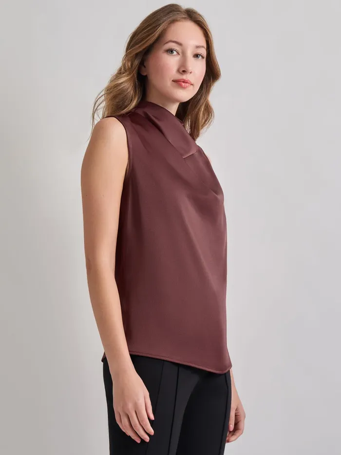 Misook High Neck Draped Crepe De Chine Blouse Women Tops and Tees