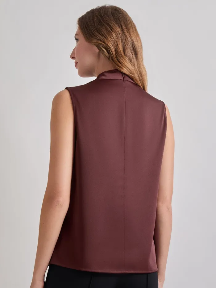 Misook High Neck Draped Crepe De Chine Blouse Women Tops and Tees