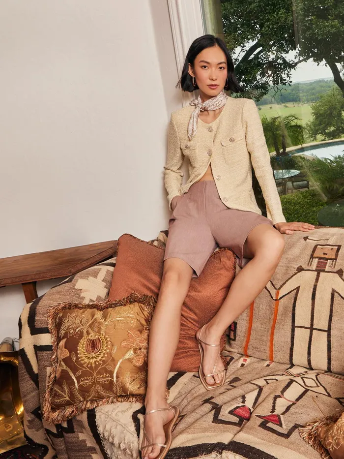 Misook Knee Length Bermuda Shorts 8211 Pleated Woven Women Pants and Shorts Misook Knee Length Bermuda Shorts 8211 Pleated Woven Women Pants and Shorts