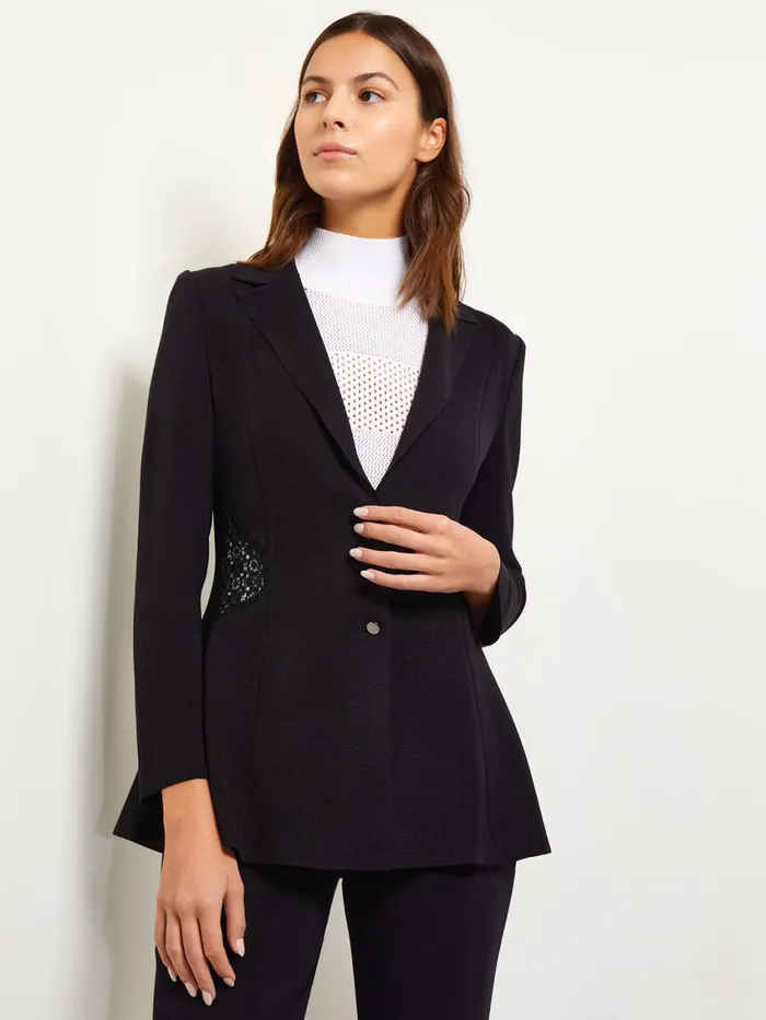 Misook Lace Accent Tailored Knit Blazer Women Jackets and Coats