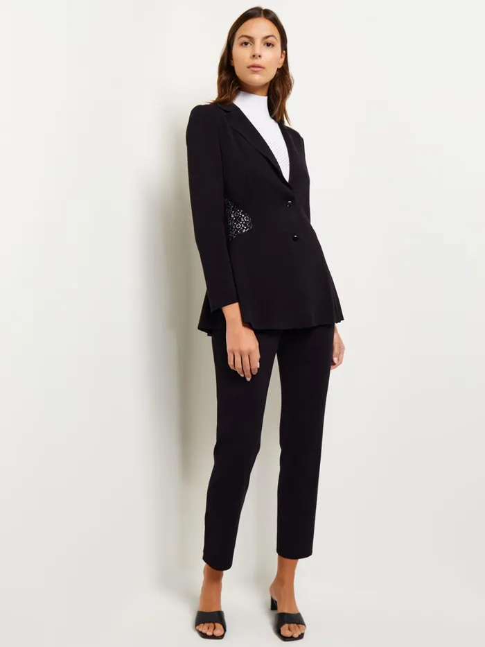 Misook Lace Accent Tailored Knit Blazer Women Jackets and Coats