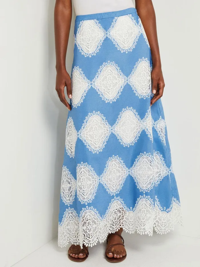 Misook Maxi ALine Skirt 8211 Lace Inset Novelty Woven Women Skirts