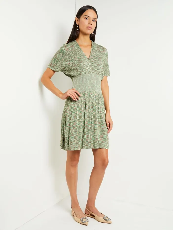 Misook Mini Fit and Flare Dress 8211 VNeck Pleated Knit Women Dresses