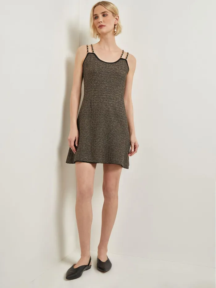 Misook Modern Fit ALine Curb Chain Double Strap Knit Mini Dress Women Dresses