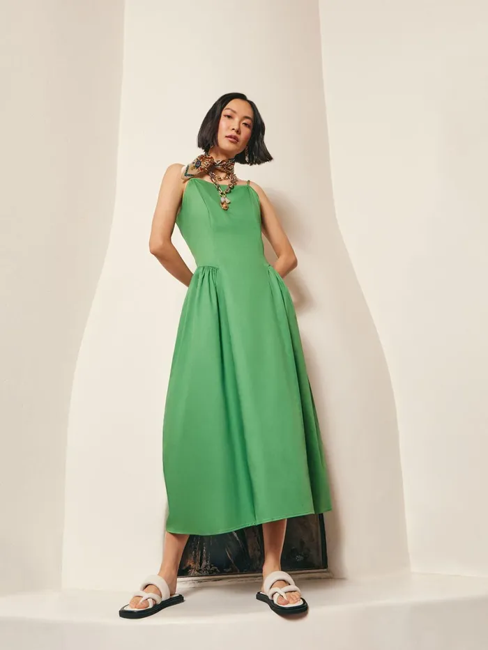 Misook Modern Fit and Flare Cotton Maxi Dress Women Dresses