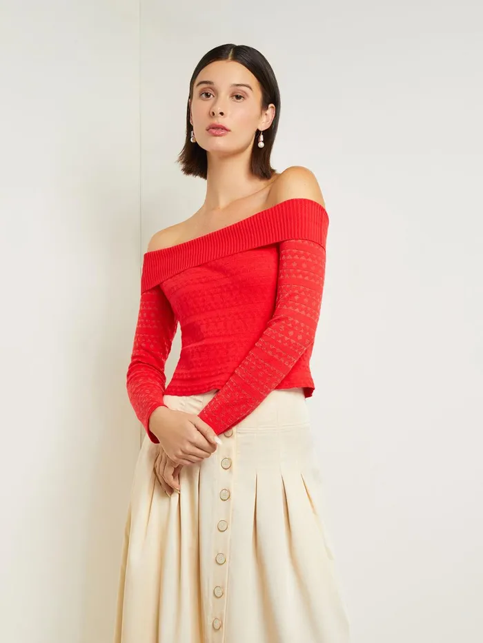 Misook Modern Fit OffTheShoulder Burnout Knit Top Women Tops and Tees Misook Modern Fit OffTheShoulder Burnout Knit Top Women Tops and Tees