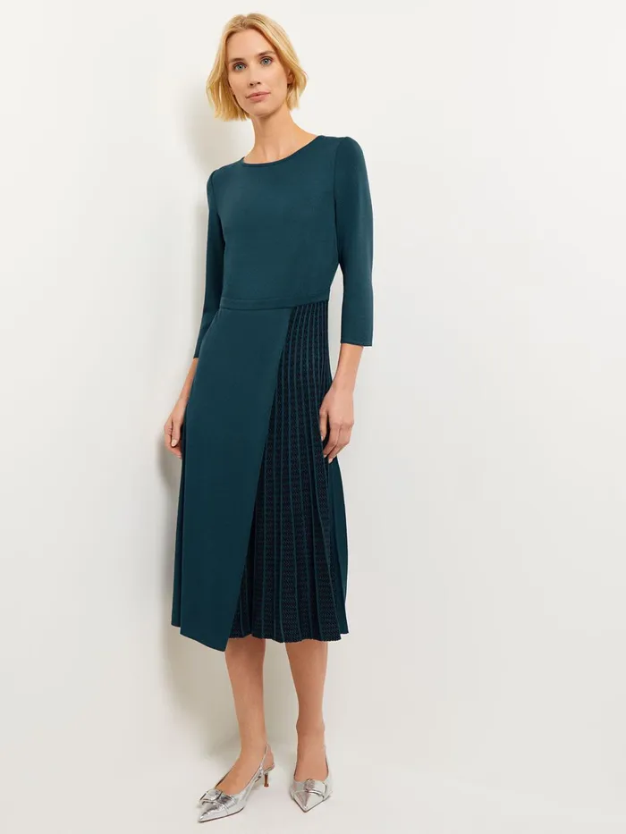 Misook Pleated Contrast Panel Soft Knit Dress Women Dresses