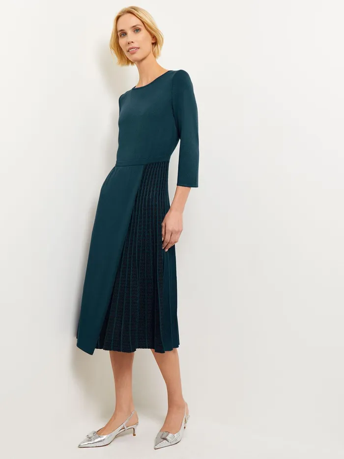Misook Pleated Contrast Panel Soft Knit Dress Women Dresses Misook Pleated Contrast Panel Soft Knit Dress Women Dresses