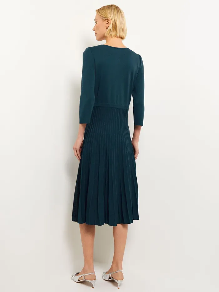 Misook Pleated Contrast Panel Soft Knit Dress Women Dresses Misook Pleated Contrast Panel Soft Knit Dress Women Dresses